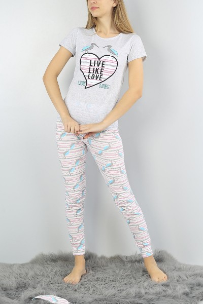 Gri Baskılı Bayan Pijama Takımı 54912