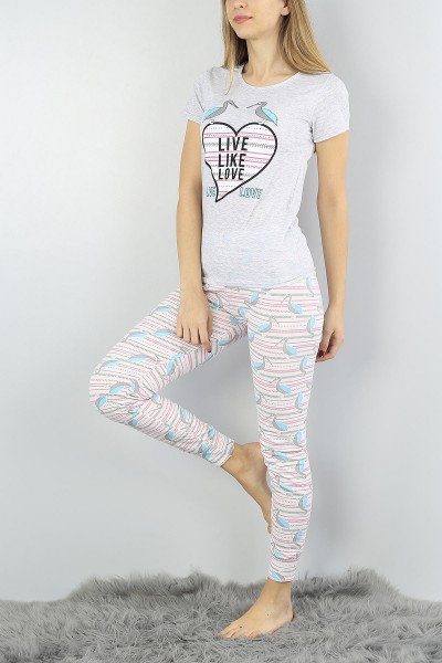 Gri Baskılı Bayan Pijama Takımı 54912
