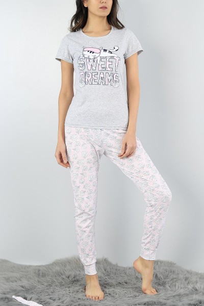 Gri Baskılı Bayan Pijama Takımı 54918