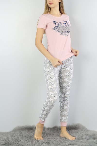 Gri Baskılı Bayan Pijama Takımı 54927