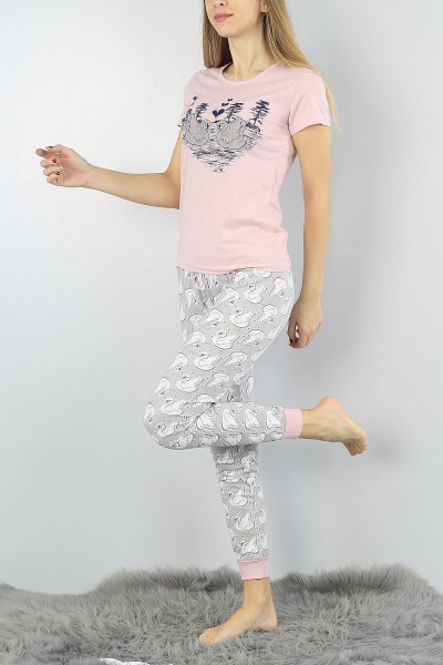 Gri Baskılı Bayan Pijama Takımı 54927