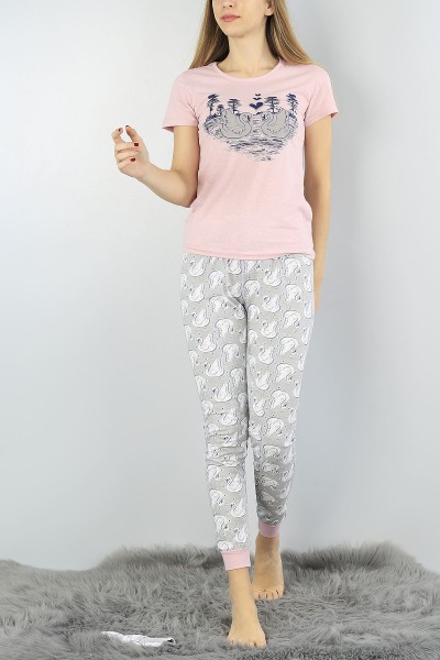 Gri Baskılı Bayan Pijama Takımı 54927