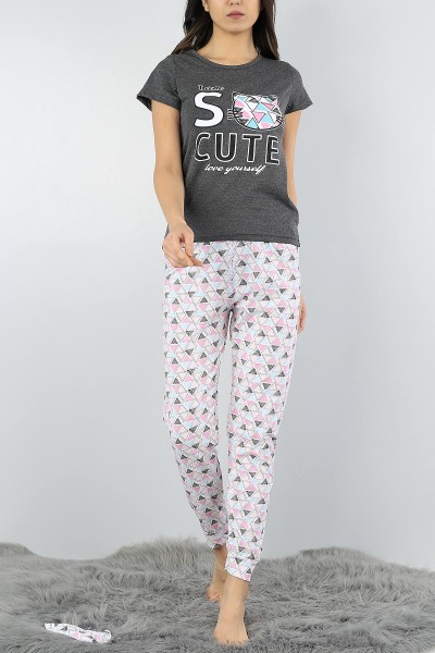 Gri Baskılı Bayan Pijama Takımı 54930