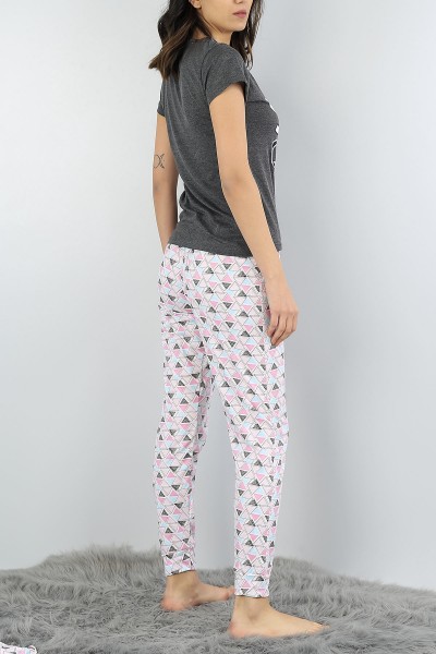 Gri Baskılı Bayan Pijama Takımı 54930
