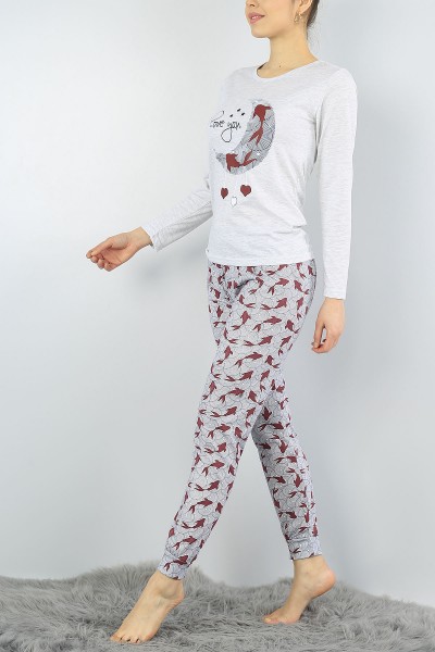Gri Baskılı Bayan Pijama Takımı 54935