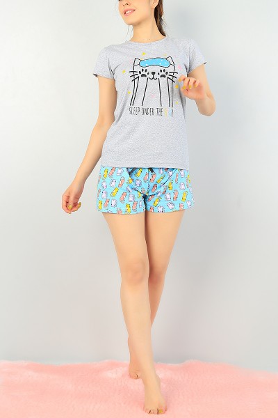 Gri Baskılı Bayan Pijama Takımı 67020