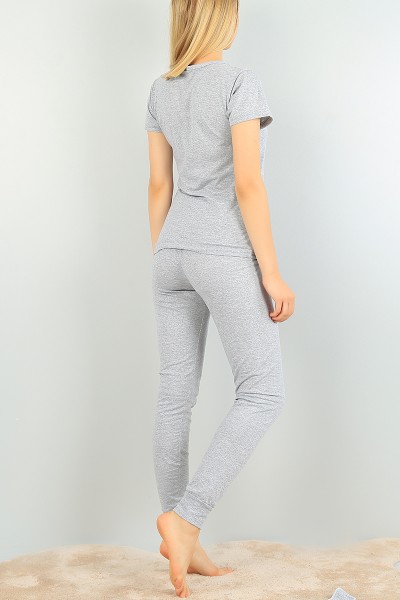 Gri Baskılı Bayan Pijama Takımı 73499