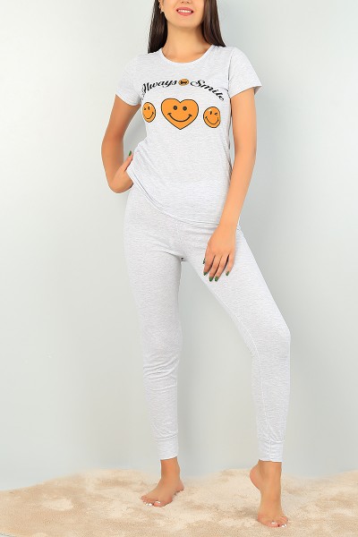 Gri Baskılı Bayan Pijama Takımı 73501