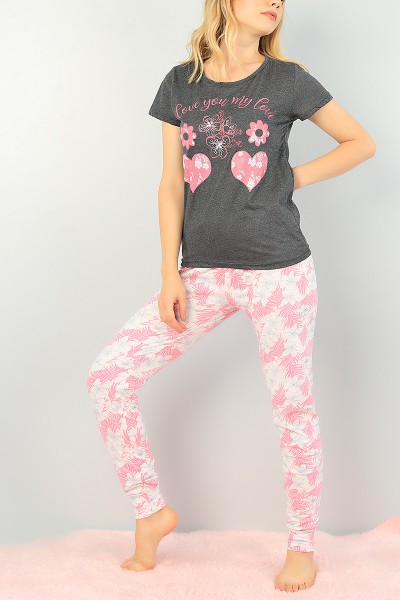 Gri Baskılı Bayan Pijama Takımı 73504
