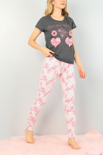 Gri Baskılı Bayan Pijama Takımı 73504