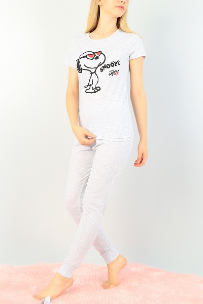 Gri Baskılı Bayan Pijama Takımı 73589