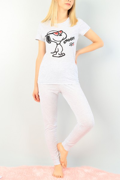 Gri Baskılı Bayan Pijama Takımı 73589