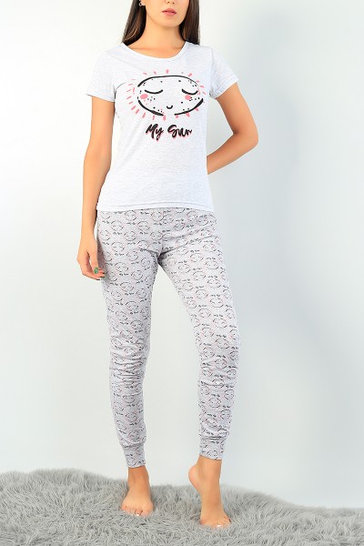 Gri Baskılı Bayan Pijama Takımı 73594