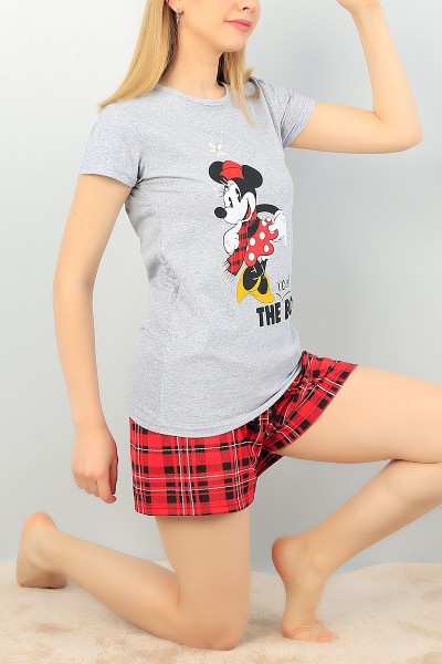 Gri Baskılı Bayan Şort Pijama Takımı 67014