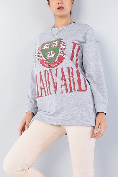 Gri Baskılı Bayan Sweat Tunik 75649