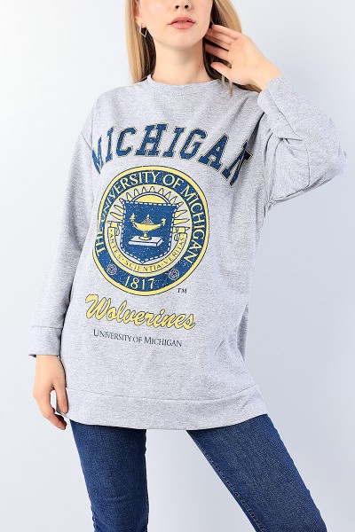 Gri Baskılı Bayan Sweat Tunik 75658