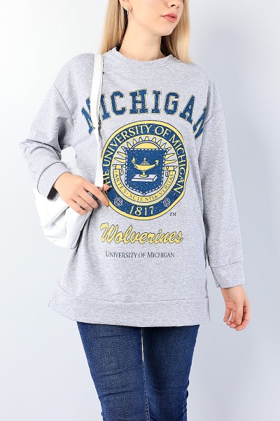 Gri Baskılı Bayan Sweat Tunik 75658
