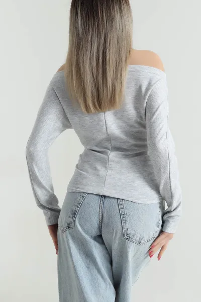 Gri Baskılı Büzgülü Oysho Kadın Bluz 491799
