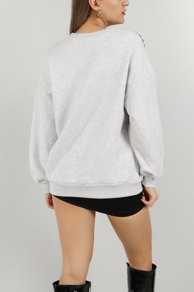 Gri Baskılı İçi Şardonlu Bayan Sweat 144009