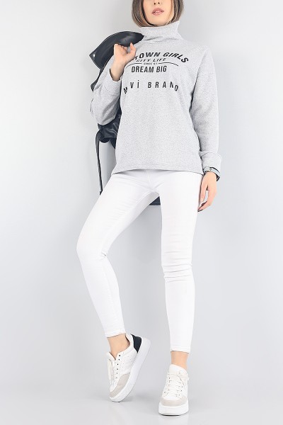 Gri Baskılı İçi Şardonlu Bayan Sweat 88349