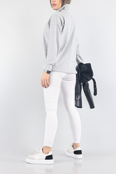 Gri Baskılı İçi Şardonlu Bayan Sweat 88349
