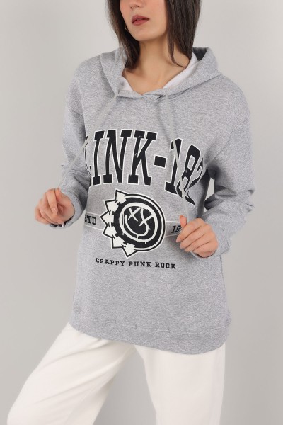 Gri Baskılı İçi Şardonlu Bayan Sweat -T 149383