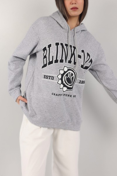 Gri Baskılı İçi Şardonlu Bayan Sweat -T 149383