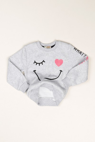 Gri Baskılı İçi Şardonlu Kız Çocuk Sweat 79470