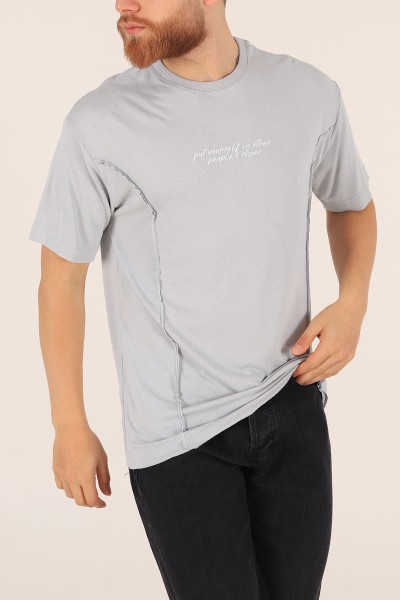 Gri Baskılı Oversize Erkek Tişört 172451