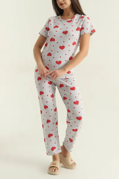Gri Baskılı Penye Kadın Pijama Takımı 375967