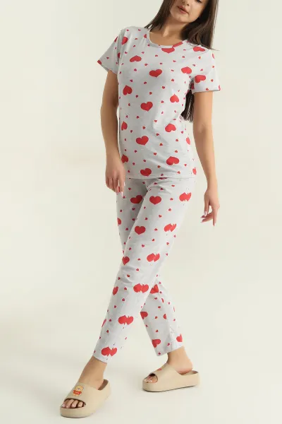 Gri Baskılı Penye Kadın Pijama Takımı 375967