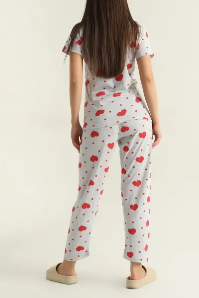 Gri Baskılı Penye Kadın Pijama Takımı 375967