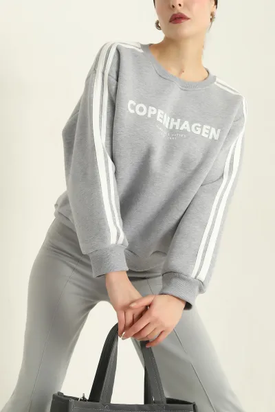 Gri Baskılı Şardonlu Bayan Sweat 328976