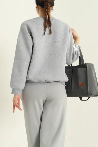 Gri Baskılı Şardonlu Bayan Sweat 328976