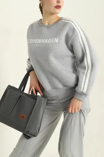 Gri Baskılı Şardonlu Bayan Sweat 328976