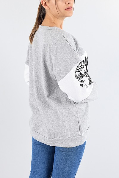 Gri Baskılı Şardonlu Bayan Sweat 88376