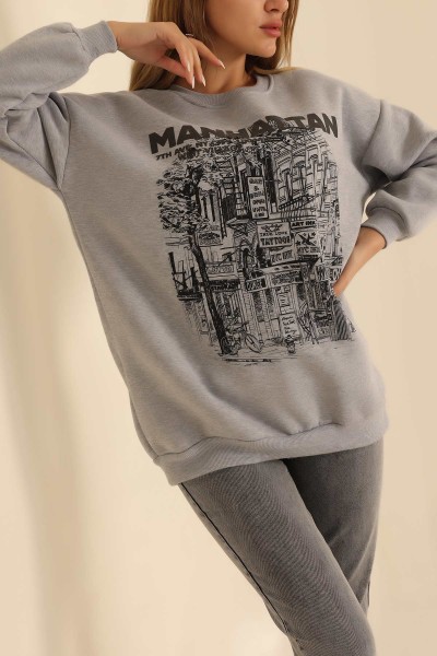 Gri Baskılı Şardonlu Sweat 216599