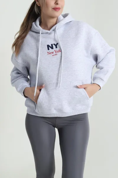 Gri Baskılı Şardonlu Üç İp Kadın Sweat 485034