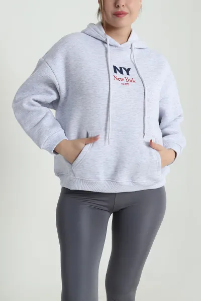 Gri Baskılı Şardonlu Üç İp Kadın Sweat 485034