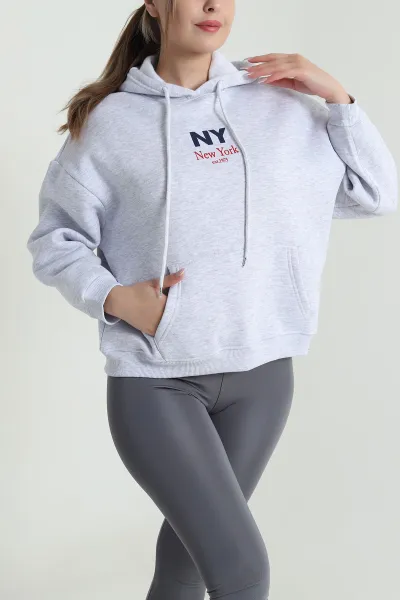 Gri Baskılı Şardonlu Üç İp Kadın Sweat 485034