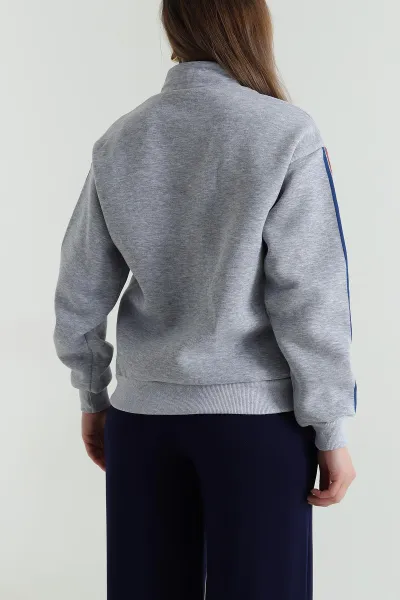 Gri Baskılı Şardonlu Üç İp Kadın Sweat 494880