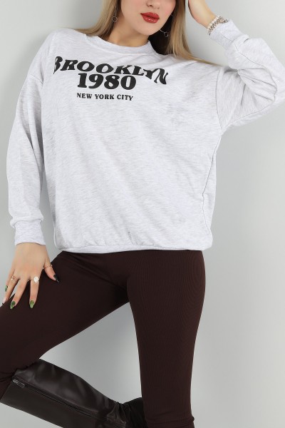 Gri Baskılı Üç İp Bayan Sweat 149542
