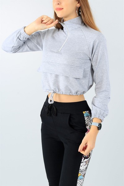 Gri Belden Sıkmalı Bayan Sweat 45748