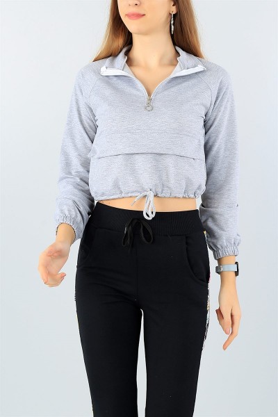 Gri Belden Sıkmalı Bayan Sweat 45748