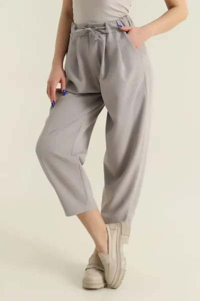 Gri Beli Lastikli Kadın Havuç Pantolon 425787