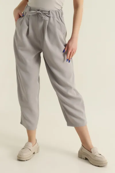 Gri Beli Lastikli Kadın Havuç Pantolon 425787