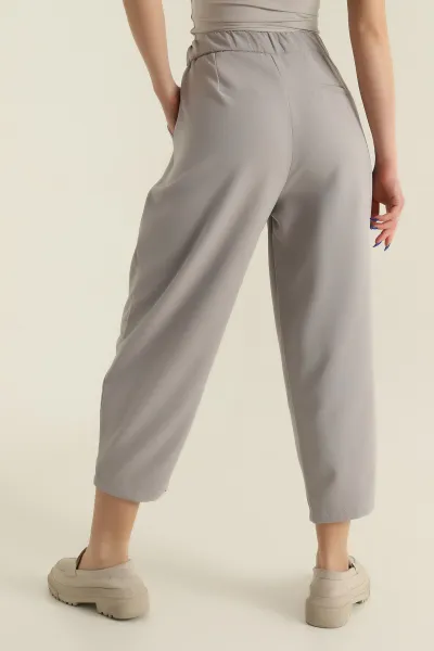 Gri Beli Lastikli Kadın Havuç Pantolon 425787