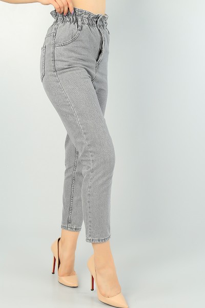 Gri Beli Lastikli Mom Bayan Kot Pantolon 73234