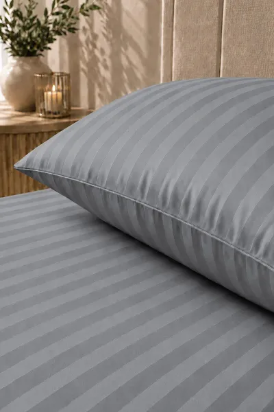Gri Bella Home 100x200 Cm Tek Kişilik Çizgili Saten Çarşaf Seti 483000