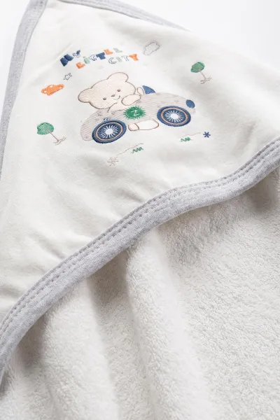 Gri Beyaz (0-6 Ay) Araba Baskılı Çift Katlı Bebek Silgi Havlu 476273